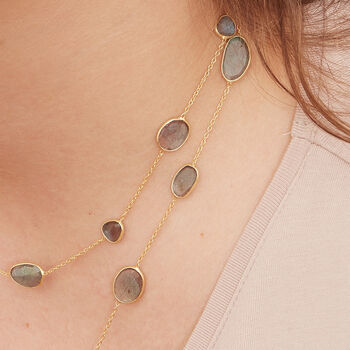 Labradorite Pebble Gold Plated Silver Long Necklace, 6 of 8