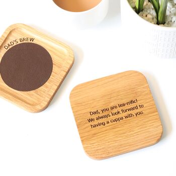 Personalised Coaster In Solid Oak With Leather Option, 3 of 10