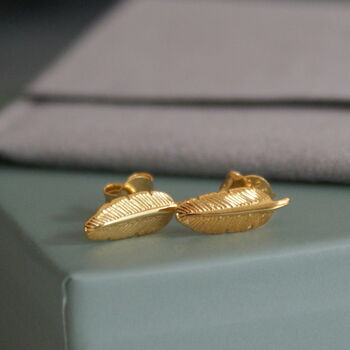 Feather Stud Earrings Gold Plated, 2 of 4