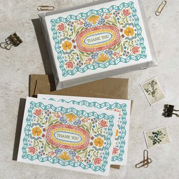 Folk Style Folded Thank You Cards And Envelopes, 4 of 8