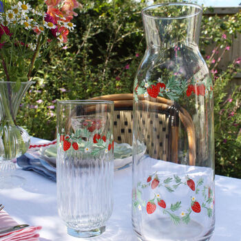 Hand Painted Strawberry Ribbed Highball Glasses Pair, 6 of 7