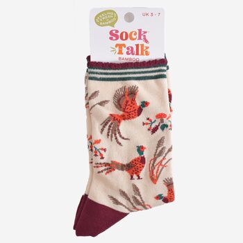 Women's Bamboo Socks Cream Woodland Pheasant, 5 of 5