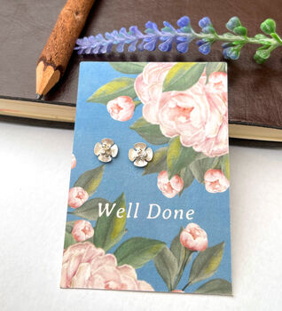 Well Done Exam Graduation Sterling Silver Mini Blossom Flower Earrings, 6 of 8
