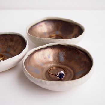 Handmade Mini Gold Ceramic Pottery Ring Dish, 6 of 7