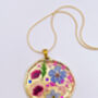 Pressed Flowers Round Gold Necklace Medium Hand Made, thumbnail 2 of 11