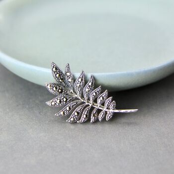 Sterling Silver Marcasite Leaves Small Brooch, 5 of 10