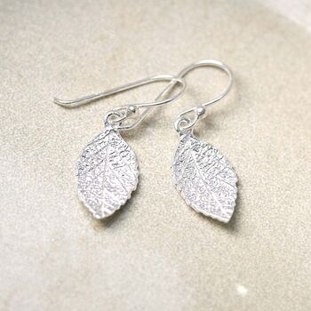Sterling Silver Mint Leaf Dangly Earrings, 5 of 9