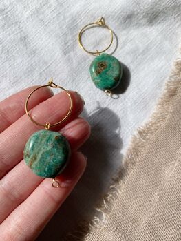 Vintage Re Purposed Turquoise Stone Bead Charm Hoops, 2 of 3