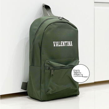 Khaki Personalised Name Design Unisex Mini Backpack, 2 of 3