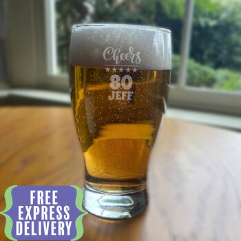 Personalised 80th Birthday Gift Pint Glass, 2 of 12