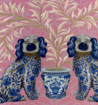 Staffordshire Dog Twins On Pink Lampshade, 4 of 5