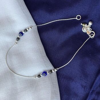 Pure Silver Beaded Evil Eye Nazar Payal Anklet, 3 of 3