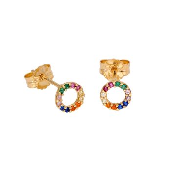 9ct Solid Gold Rainbow Cz Karma Circle Stud Earrings, 2 of 3