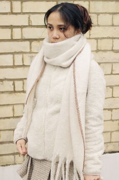 Cream Top Stitch Edge Warm Wool Blend Wrap Scarf, 2 of 7