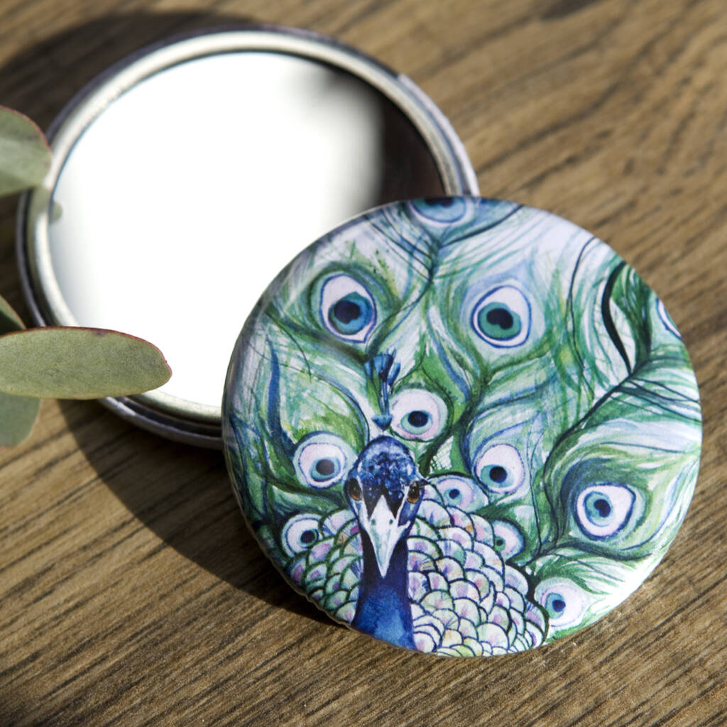 Inky Peacock Compact Pocket Mirror, 1 of 5