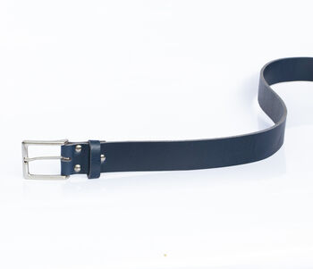 Handmade Mens Premium Leather Belt Blue 35mm Wide, 9 of 10