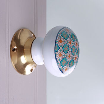 G Decor Divine Will Brass Edition Set Of Handcrafted Ceramic Porcelain Mortice Door Handles, Internal Turning Knobs For Room Doors, 2 of 5