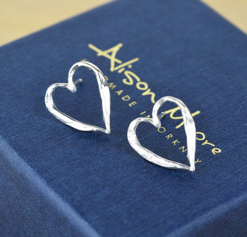 Sterling Silver Textured Open Heart Studs, 2 of 4