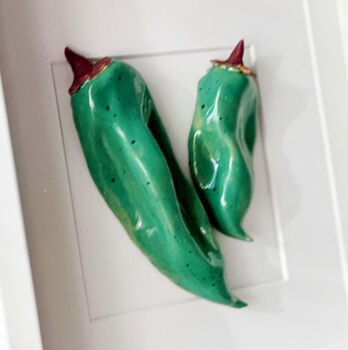 Hand Sculpted Ceramic Wall Art: Olive Green Peppers, 2 of 5