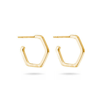 9k Solid Gold Hexagon Hoop Earrings, 2 of 3