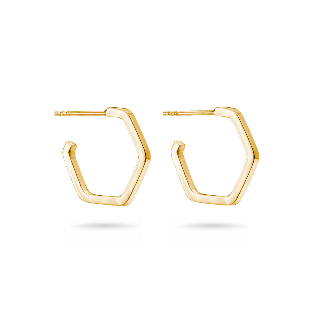 9k Solid Gold Hexagon Hoop Earrings By Oliver Twist Designs