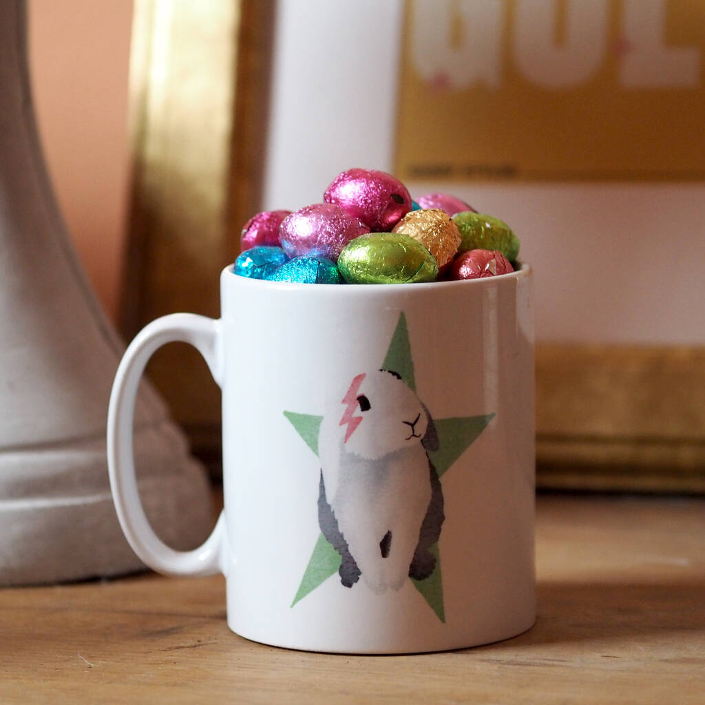 Personalised Rockstar Rabbit Mug With Chocolate Eggs, 1 of 4