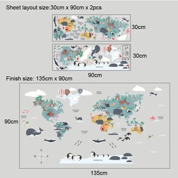 World Map Wildlife Animals Removable Wall Vinyl Sticker, 3 of 4