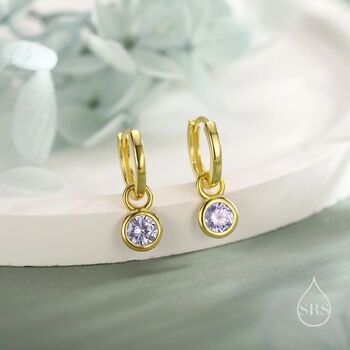 Sterling Silver June Birthstone Alexandrite Crystal Drop Hoop Earrings, 2 of 11