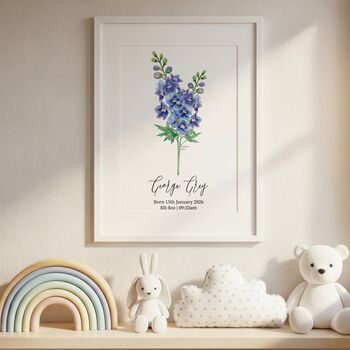 Personalised Birth Flower Baby Print – New Baby Gift – Name And Birth Details Nursery Print, 3 of 10
