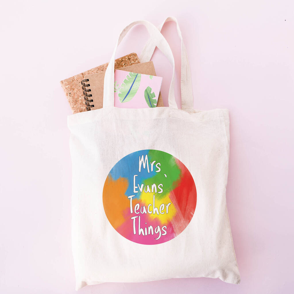 'Rainbow Paint' Personalised Teacher Tote Bag