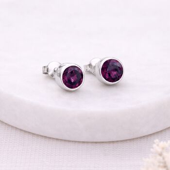 Sterling Silver February Amethyst Birthstone Stud Earrings – 7mm, 4 of 9
