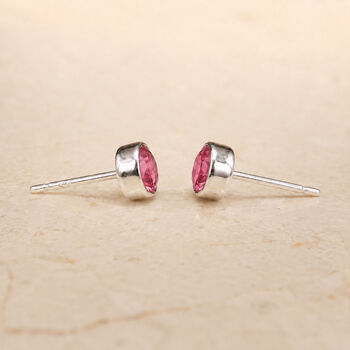 Sterling Silver October Tourmaline Birthstone Stud Earrings, 3 of 8