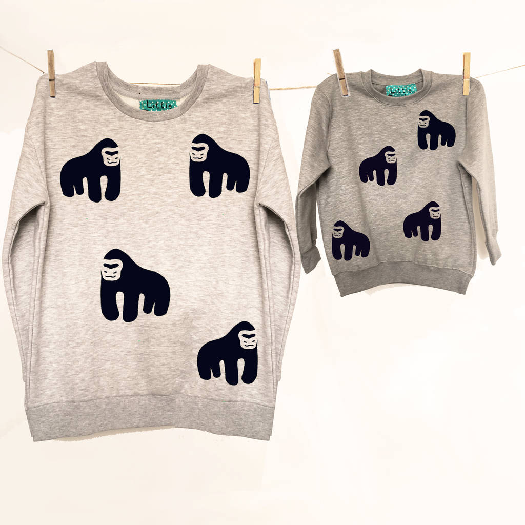 Gorilla Dad Child/Baby Grey Marl Sweatshirts Set, 1 of 2