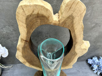 40cm Molten Glass Hanging Bowl On Teak Root Base, 12 of 12