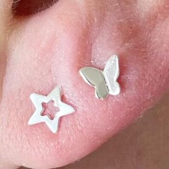 Sterling Silver Open Star Stud Earrings, 2 of 2