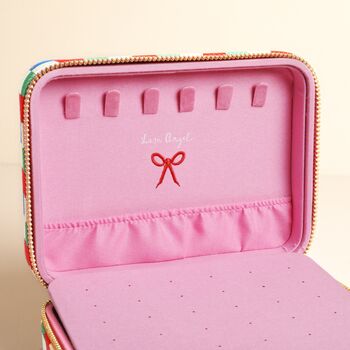 Multi Bright Checkerboard Linen Travel Jewellery Case, 6 of 7