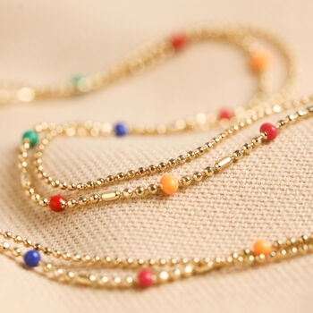 Rainbow Ball Chain Layered Necklace In Gold Plating, 2 of 7