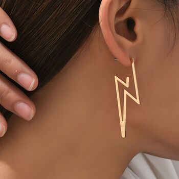 Minimalist Lightning Strike Golden Earrings, 2 of 5