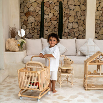 Rattan Toy Shopping Trolley – Pretend Play Cart, 6 of 6