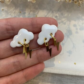 Statement Cloud And Lightening Bolt Stud Earrings, 5 of 8