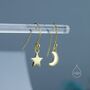 Asymmetric Moon And Star Dangle Drop Hook Earrings In Sterling Silver, thumbnail 2 of 12
