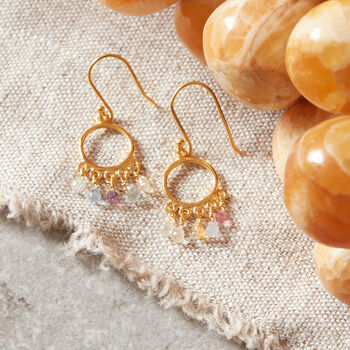 Pastel Sapphire Beaded Hoops Gold Vermeil Earrings, 5 of 7