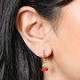Enamel Red Cherry Charm Huggie Hoop Earrings In Gold, thumbnail 1 of 4