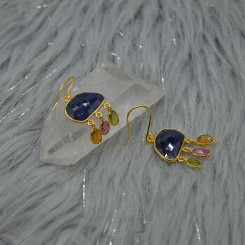 Blue Sapphire Tourmaline Silver Earrings, 4 of 7