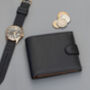 Personalised Mens Black And Tan Leather Wallet Rfid, thumbnail 3 of 10