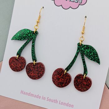 Glittery Cherry Earrings, 3 of 4