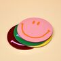 Set Of Four Happy Face Smilie Leather Coasters, thumbnail 4 of 6