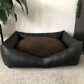 Luxury Vegan Leather And Sherpa Fleece Sofa Dog Bed, 6 of 12