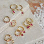 18 K Gold Plated Hot Pink Heart Cz Huggie Earrings, thumbnail 6 of 7