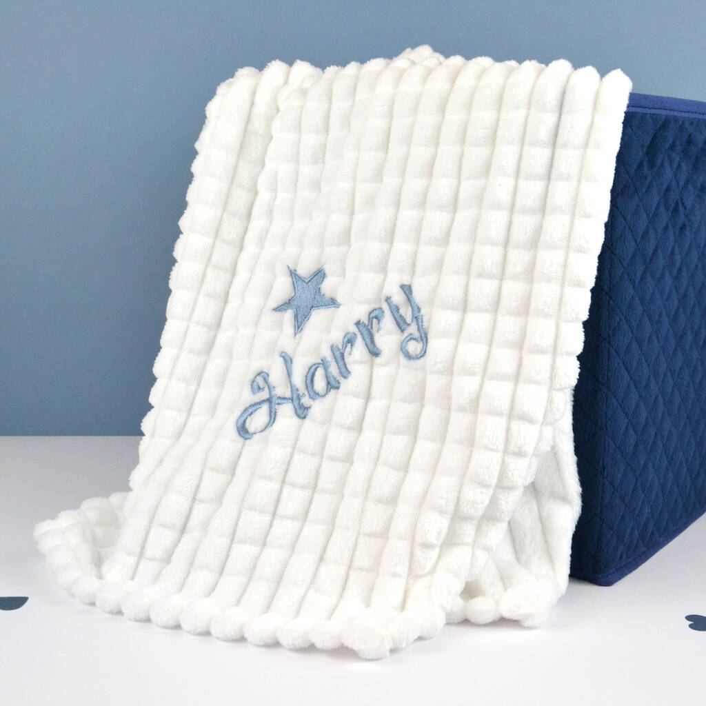 Personalised White Embossed Baby Blanket With Star By D Caro